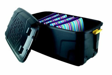 145L HEAVY DUTY STORAGE TRUNK ON WHEELS BLACK