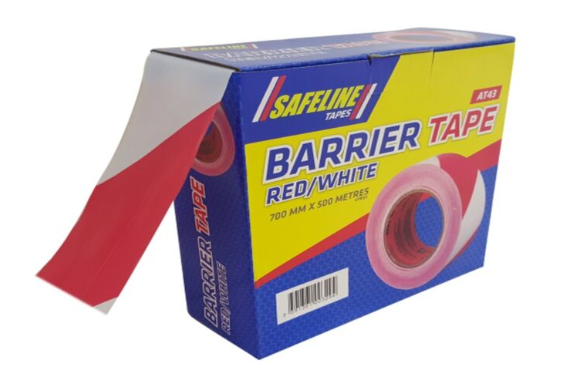 BARRIER TAPE RED/WHITE 70MM x 500M
