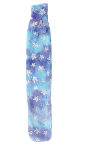DE VIELLE COVERED LONG HOT WATER BOTTLE BLUE WITS STARS