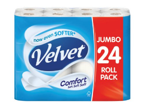 Velvet Comfort Toilet Tissue 24 Rolls