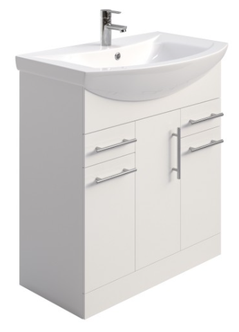 Belmont 70cm White Base Unit + 75cm Wash Basin Vanity Unit